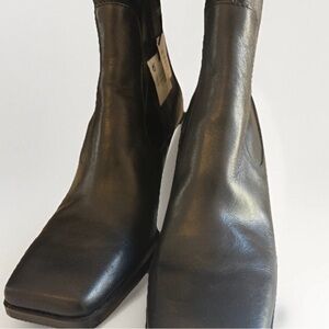 ZARA Black Leather Ankle Boots Size 7